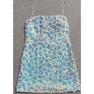 Storia Iridescent Sequin party Mini Dress Blue Purple Holographic Small prom